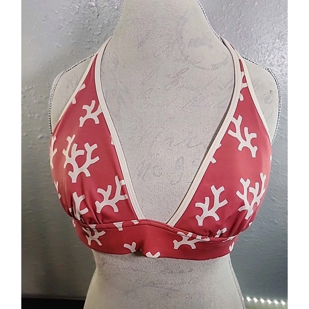 Victoria's Secret Bikini Top Coral‎ Pink & White Pattern Size Large Padded Top